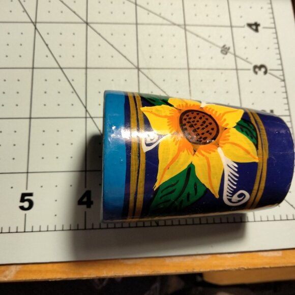 Sunflower Toothpick Holder Tole Painted Terracotta Mexico - Picture 6 of 6